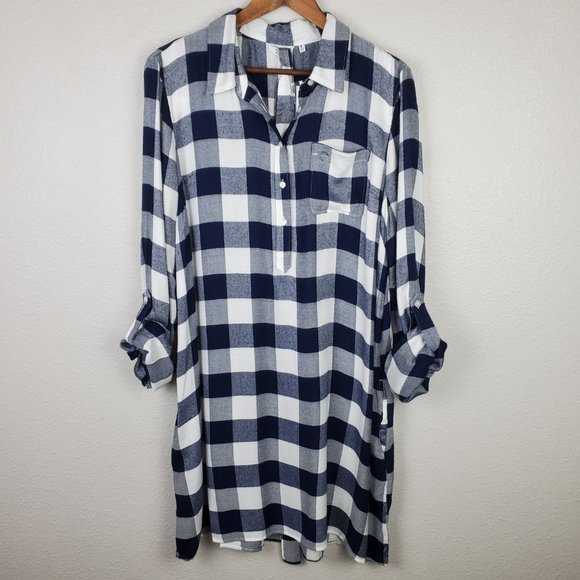 Crown & Ivy Long Sleeve Gingham Shirt Dress - Picture 2 of 8